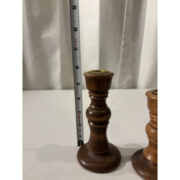 Candle Stick Holders Wooden Taper Classic Primitive Rustic Cottage~ Set of 2 - Picture 4 of 5